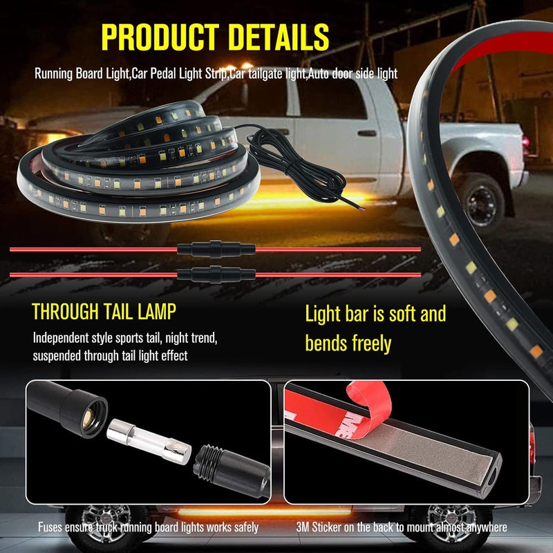 YEORO 2pcs 59" Truck LED Strip Lights - 3-in-1 Amber Turn Signal & Side Marker Lights, Waterproof & Flexible for Truck Pickup Car SUVs Van Camper - Image 3
